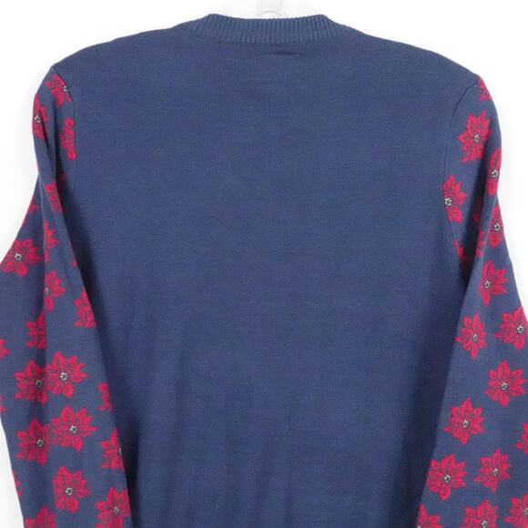 Modelo Sweater Mens Large Blue Red Holiday Poinsettia Beer Christmas Ugly Knit - Picture 6 of 11